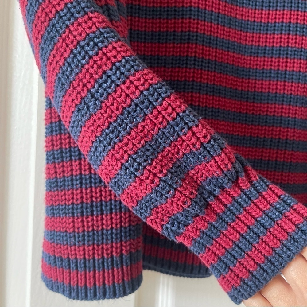 Faherty Palm Tree Sweater Medium Striped Cotton Knit Burgundy Navy Blue ASO - Picture 8 of 17